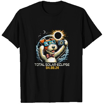 Discover Wire Fox Terrier Dog Selfie Solar Eclipse 1 T-Shirts