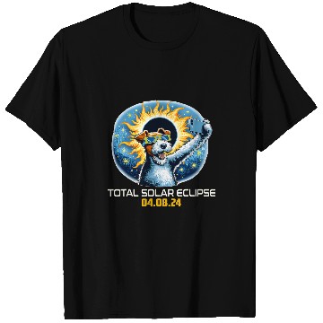 Discover Wire Fox Terrier Dog Taking Selfie Solar Eclipse 1 T-Shirts