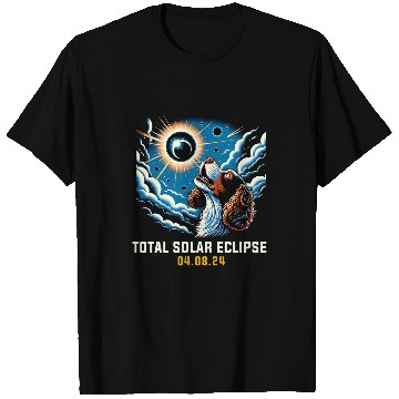 Discover Welsh Springer Spaniel Dog Howling At Solar Eclipse T-Shirts