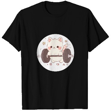 Discover Kawaii Chibi Cat Barbell Fitness Gym Buddy T-Shirts