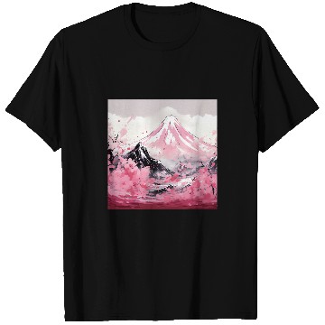 Discover Zen Flow Sakura Ballet in Nihons Mountain Glow and Serenit T-Shirts