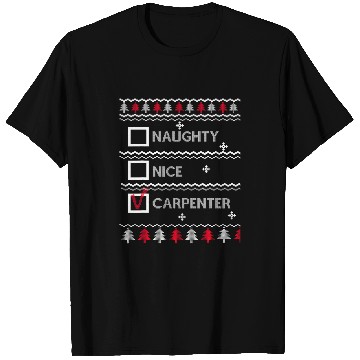 Discover Naughty Nice Carpenter Checked Festive Ugly Christmas T-Shirts