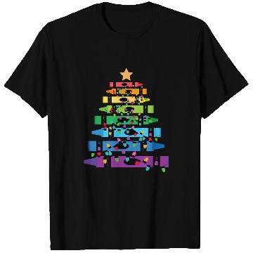 Discover Teacher Crayon Christmas Tree Lights Student School Xmas T-Shirts