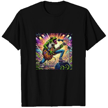 Discover Rock Star Frog Singer Electric Guitar Stage Vibrant Lights T-Shirts