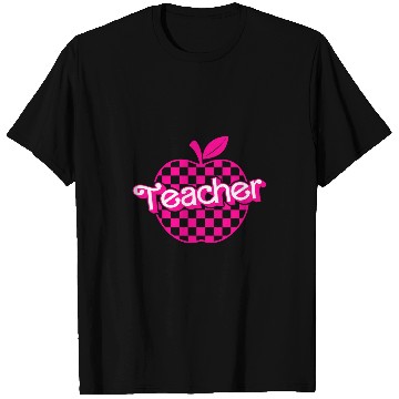 Discover Teacher Pink Checkered Apple funny Retro for Teacher T-Shirts