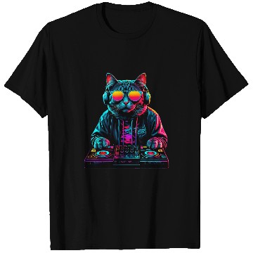 Discover Cat DJ Techno Turntable EDM Cat Electronic Dance Music T-Shirts