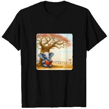 Discover Elephant Reading Wildlife Conservation Book Baobab Tree T-Shirts