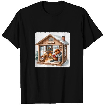 Discover Beaver Reading Engineering Book In Rustic Cabin Fireplace T-Shirts