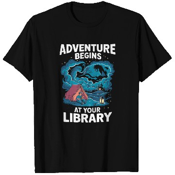 Discover Adventure Begins At Your Library Book Lover Hiking Camping 2 T-Shirts