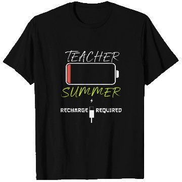 Discover Last day School Vacation Teacher Summer Recharge Required 2 T-Shirts