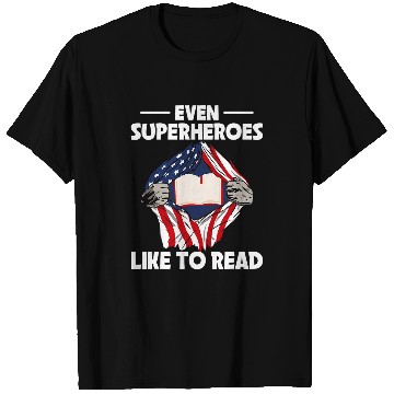 Discover Even Superheroes Like To Read American Flag Book T-Shirts