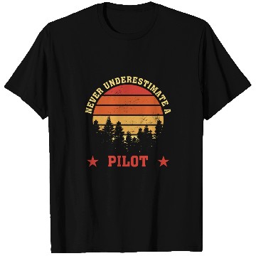 Discover Never Underestimate A Pilot Retro Sunset T-Shirts