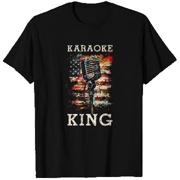 Discover Karaoke King Singer vintages Microphone US Flag Singing T-Shirts