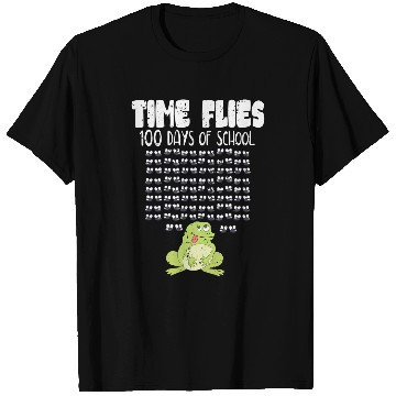 Discover Time Flies 100 Days School Frog Funny 100th Day Student T-Shirts