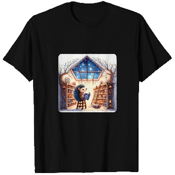 Discover Hedgehog Reading Star Gazing Book Library Branches Stars T-Shirts