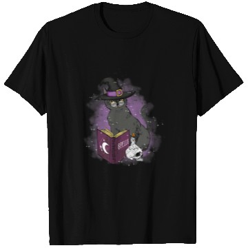Discover Cat and Witch Cats Spell Book Spiritual Design T-Shirts