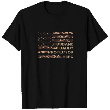 Discover Husband Daddy Protector Hero Fathers Day American Flag Camo T-Shirts