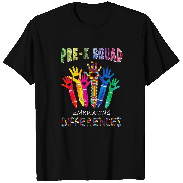 Discover Pre K Squad Embracing Differences Autism Teacher T-Shirts