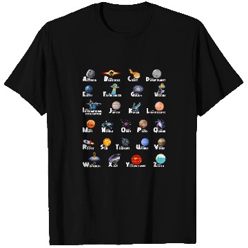 Discover Outer Space Kids ABC Types Of Planet Identification Alphabet T-Shirts