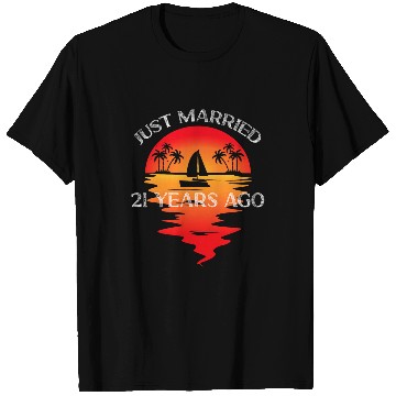 Discover Just Married 21 Years Ago Summer Palm Trees Boat Anniversary T-Shirts
