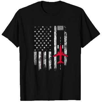 Discover US Flag Airport Runway Airplane Pilot T-Shirts