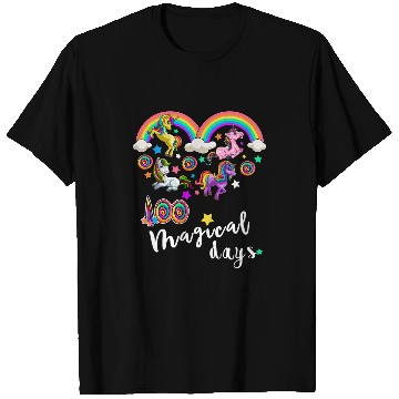 Discover Rainbow Unicorns 100 Magical Days Kids Student Colorful T-Shirts