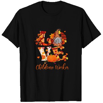 Discover Fall Leopard LOVE Gnome Childcare Worker Thanksgiving 2 T-Shirts