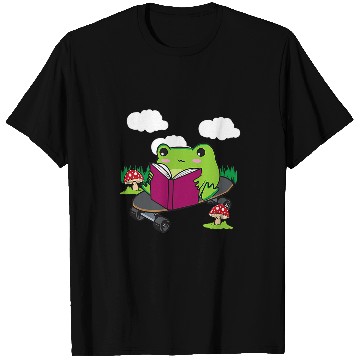 Discover Cottagecore Aesthetic Cute Skateboarding Frog Reading Book 2 T-Shirts