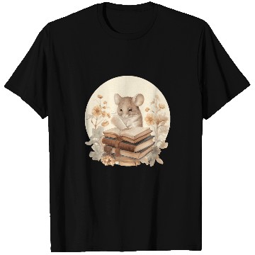 Discover Cottagecore Flowers Mouse Read A Book Lover Bookworm 2 T-Shirts