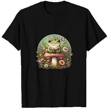 Discover Cute Cottagecore Aesthetic Frog Mushroom Reading Book T-Shirts