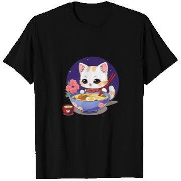 Discover Anime Ramen Cat Retro Japanese Noodles Aesthetic Kawaii Cat T-Shirts
