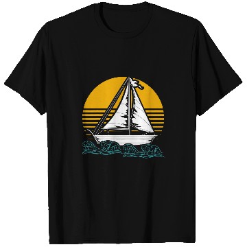 Discover Skipper Sailboat Captain Sailor Retro Sunset Sailing T-Shirts