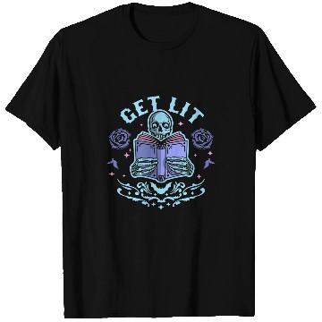 Discover Get Lit Literature Skeletons Reading Book Library Book Lover T-Shirts