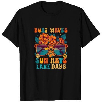 Discover Boat Waves Sun Rays Lake Days Summer Vacation T-Shirts