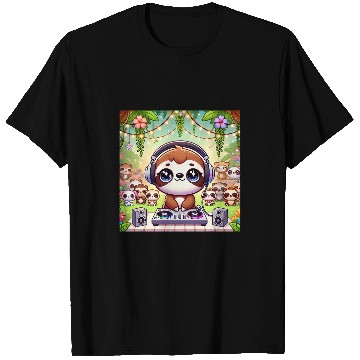 Discover Adorable Chibi Kawaii DJ Sloth in Tropical Party T-Shirts