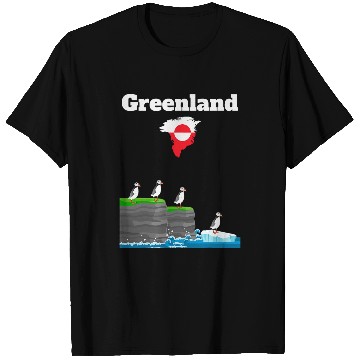 Discover Greenland trip souvenir Puffin Colony Cliffs Greenland map T-Shirts