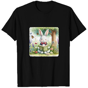 Discover Rabbit In Bow Tie Reads Spell Book In Meadow Reading T-Shirts