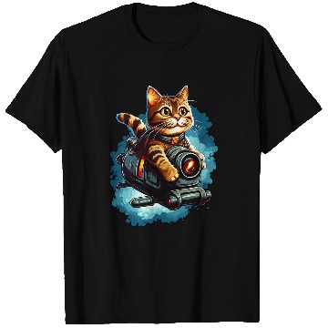 Discover Cartoon cat flying with jet train Fantasy art Standard T-Shirts