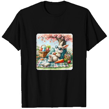 Discover Easter Rabbit With Sunglasses Enjoying Picnic Under Tree T-Shirts