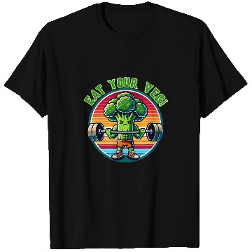 Discover Eat Your Veg Weightlifting Broccoli Vegetable Weightlifter T-Shirts