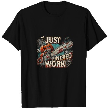 Discover Just Finished Work Scary Bloody Chainsaw Funny Halloween T-Shirts