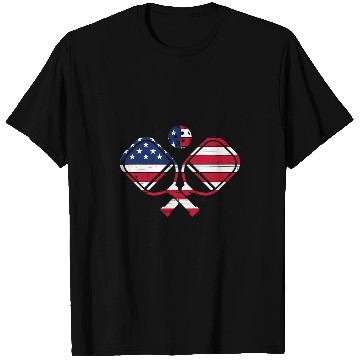 Discover Pickleball American Flag vintages Retro Pickleball Paddle USA T-Shirts