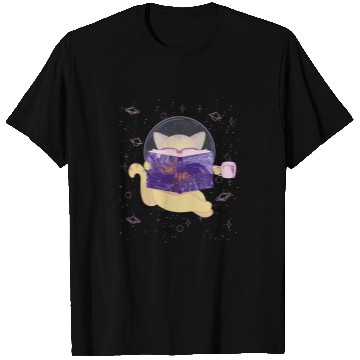 Discover Space Cat Reading Book and Tea Space Cat T-Shirts