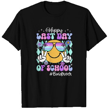 Discover Retro Groovy Happy Last Day Of School Bus Driver Funny T-Shirts