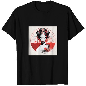 Discover Timeless Fusion Geisha Blossom in Futuristic Light T-Shirts
