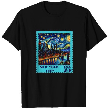 Discover New York City Skyline Cool Retro Art Souvenir Postage Stamp T-Shirts