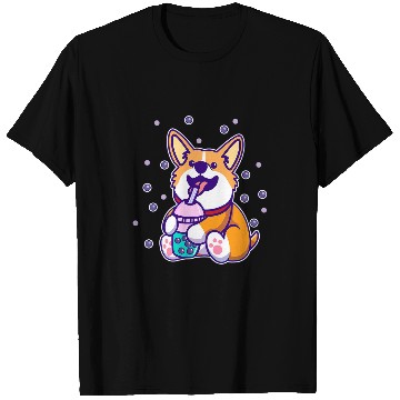 Discover Cute Kawaii Corgi Dog Drinking Bubble Tea Boba Milk Tea T-Shirts