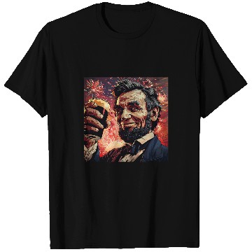 Discover Abraham Lincoln Drinking Beer Funny USA American Flag July 4 12 T-Shirts