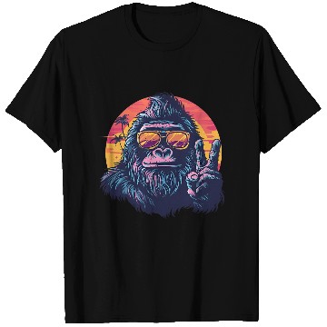 Discover Gorilla on Vacation with a Sunset Peace Sign T Shirts