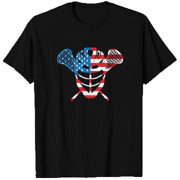 Discover Lacrosse Helmet and Sticks American Flag T Shirts